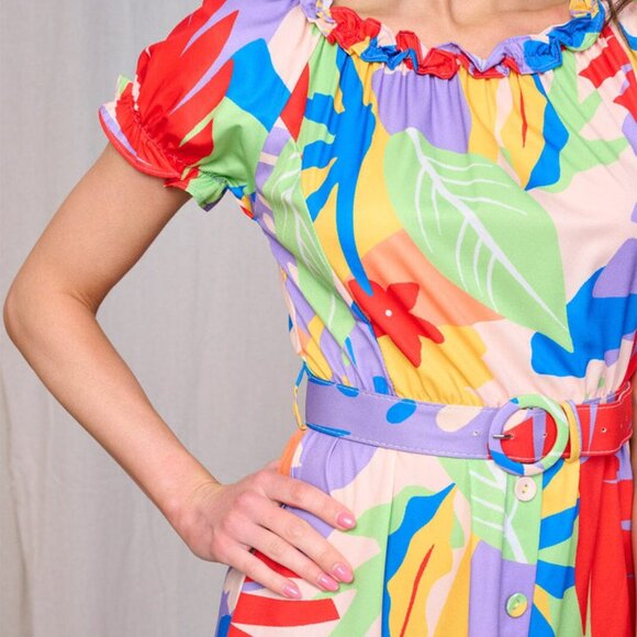 🌴🌺 Tropical Ruffle-Collar Maxi Dress – Size L (NWOT) 🌺🌴 - Picture 3 of 13